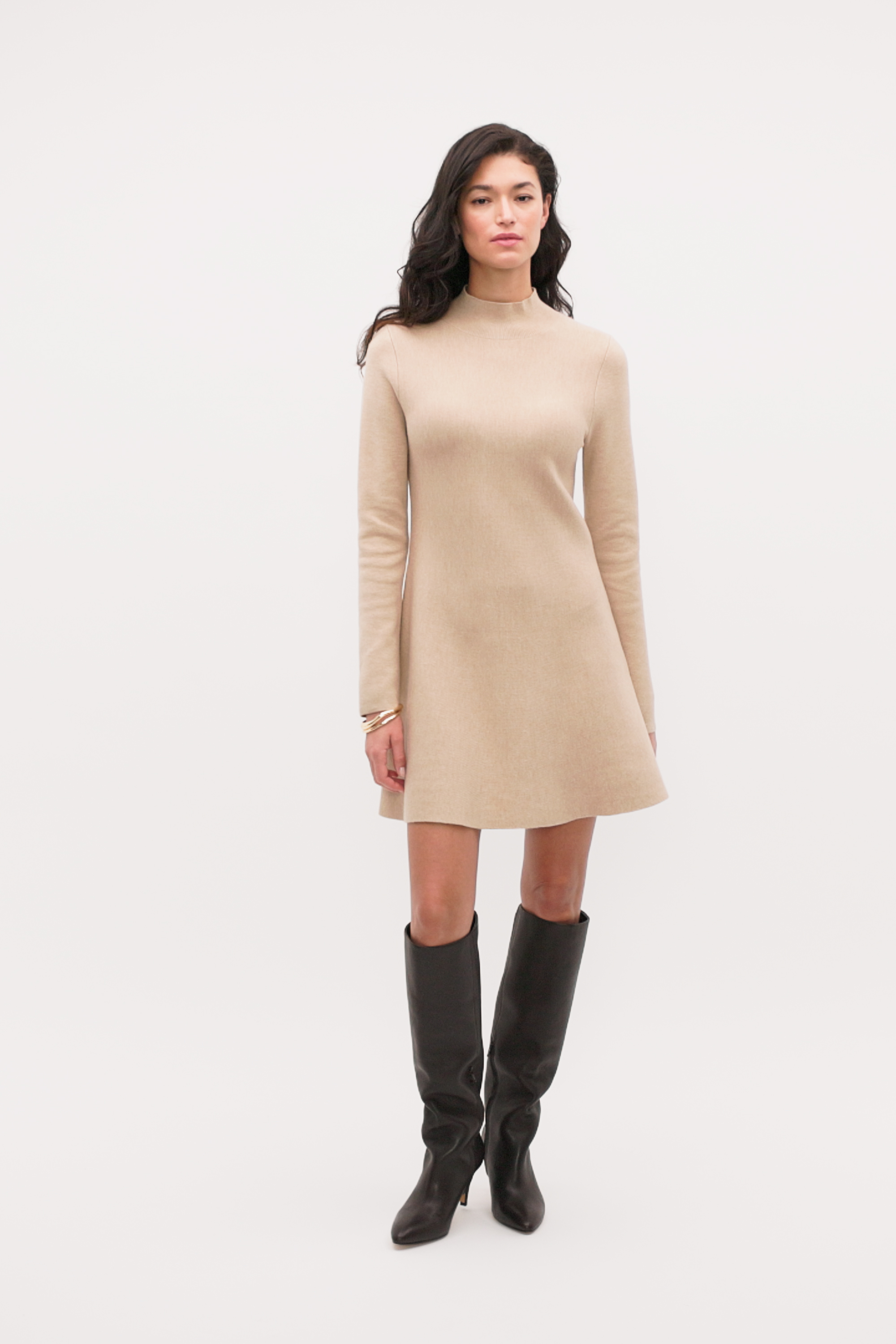 Fluted Knit Mini Dress | Sandstone Marle | Seed Heritage